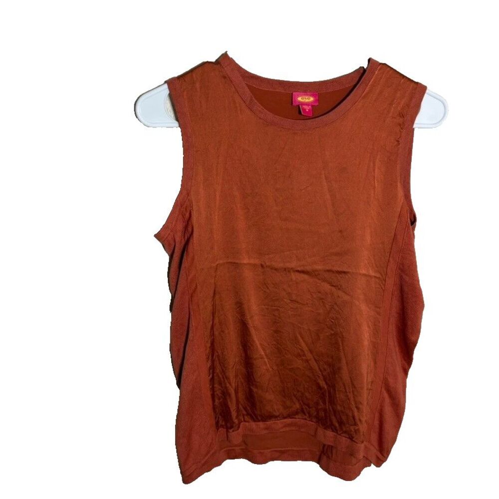 Eye Tank Top Women's Medium Rust Silk Blend Sleeveless Round Neck Solid Shirt